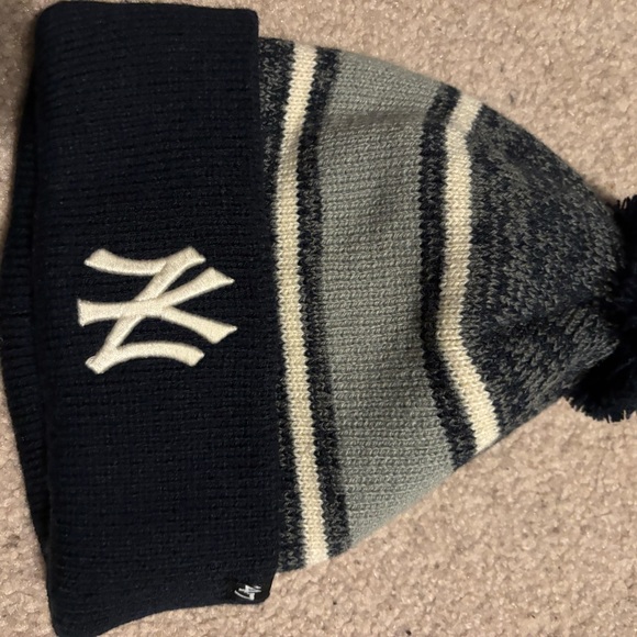 Striped Kids Beanie with Pom Pom - Black and Gray - Picture 2 of 2